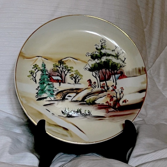 Norcrest Japan P-85 Winter Scene with Bridge Display Plate (Vintage 1950’s) - Picture 1 of 4